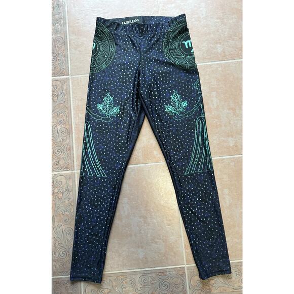 Fashlegs Made‎ in The USA Women- M Multicolor printed Virgo Astro Leggings - Picture 1 of 7